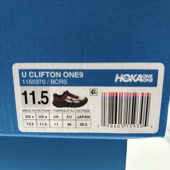 Hoka One One Clifton One9 Black Red 1155370 BCRS Mens Size 11.5 NEW Sneakers main image 9